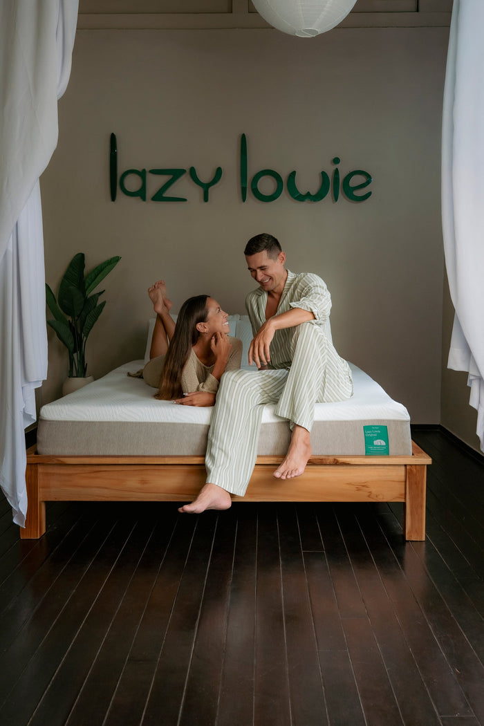 A Lazy Lowie mattress set up in a bedroom